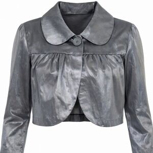 Steve Madden Cropped Jacket Metallic Silver Coquette Y3K Regencycore Cottagecore